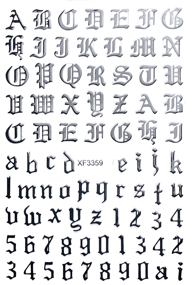  Old English Letters & Numbers | Black Stickers