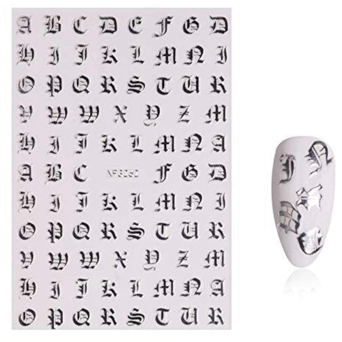 Old English Alphabet and Number Sticker Nail Art - Holographic Silver –  Scarlett Nail Supplies